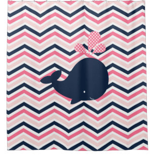 Navy Blue Whale on Pink, Navy Chevron Stripes