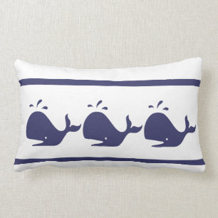 Navy Blue Whale white living pillow