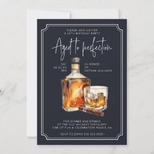 Navy Blue Whiskey Bottle Birthday Invitation