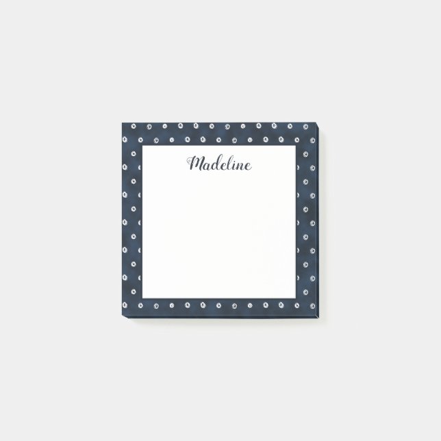 Navy Blue White Abstract Dots Customized 3x3 Post-it Notes (Front)