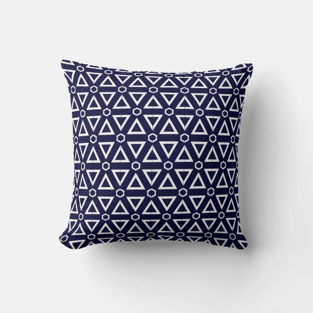 Navy blue  white  abstract pattern solid back throw pillow (Front)