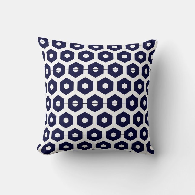 Navy blue  white  abstract pattern solid back throw pillow (Front)