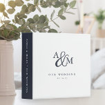 Navy Blue & White Ampersand Monogram Wedding Binder<br><div class="desc">Use this chic monogrammed binder to organize your wedding plans, or as a DIY wedding album or scrapbook. Timeless navy blue and white design features your initials joined by an oversized script ampersand, with two lines of custom text beneath. Personalize the dark blue spine with additional custom text in white....</div>