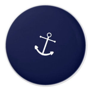 Navy Blue & White Anchor Nautical Dresser Cabinet Ceramic Knob