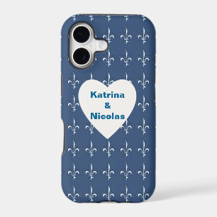 Navy Blue White Anchors Heart Pattern Monogram