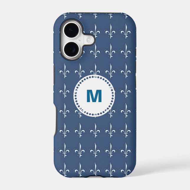 Navy Blue White Anchors Pattern Monogram (Back)