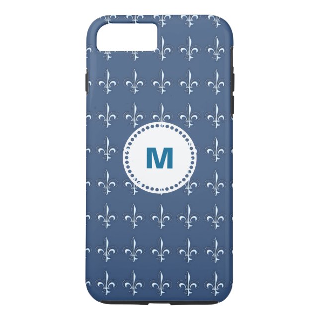 Navy Blue White Anchors Pattern Monogram Case-Mate iPhone Case (Back)