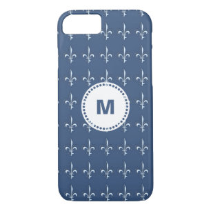 Navy Blue White Anchors Pattern Monogram Case-Mate iPhone Case