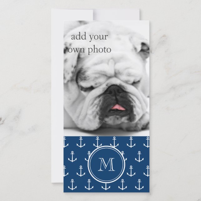Navy Blue White Anchors Pattern, Your Monogram (Front)
