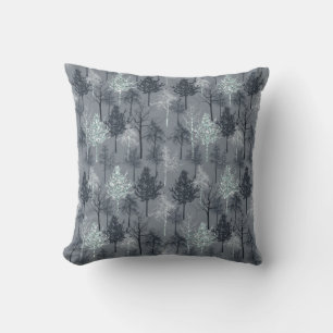 Navy Blue White and Faux Glitter Trees Throw Pillow