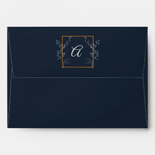 Navy Blue, White and Gold Floral Envelope