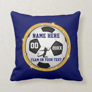 Navy Blue, White and Gold Soccer Gifts for Girls Throw Pillow