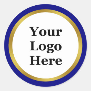 Navy Blue White and Gold Your Logo Here Template Classic Round Sticker