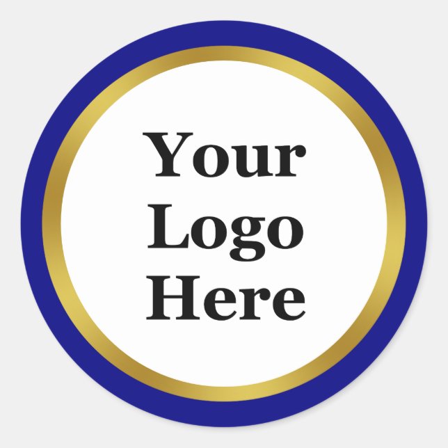 Navy Blue White and Gold Your Logo Here Template Classic Round Sticker (Front)