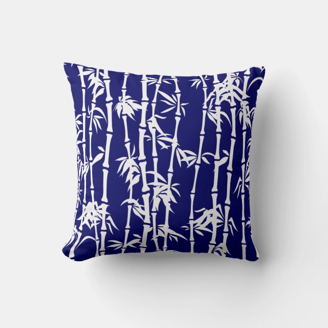 Navy blue, white bamboo custom throw pillow (Front)