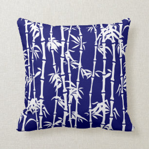Navy blue, white bamboo custom throw pillow