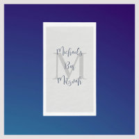 Navy Blue White Bar Mitzvah Name Monogram 