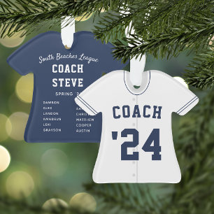Navy Blue & White Baseball Coach Team Jersey Ornament