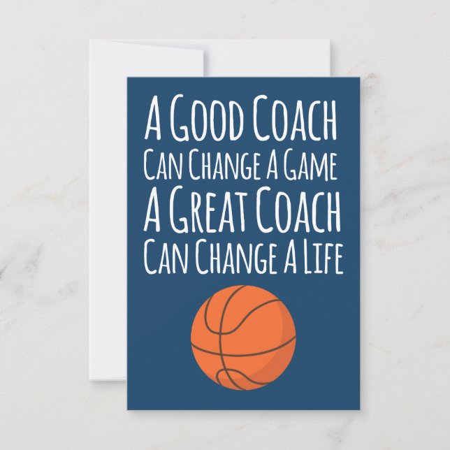 Navy Blue White Basketball Coach Thank You Card (Front)