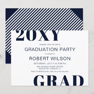 Navy Blue White Bold Typography Graduation Party I Invitation