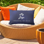 Navy blue white business logo elegant pool lumbar pillow<br><div class="desc">A navy blue background. The blue colour is uneven. Personalize and add your business, company logo and a text. White letters. If you want the pillow without text, use your back-space key to delete. Perfect for swimming pools for hotels, rental properties and yacht services and rentals. This pillow is also...</div>