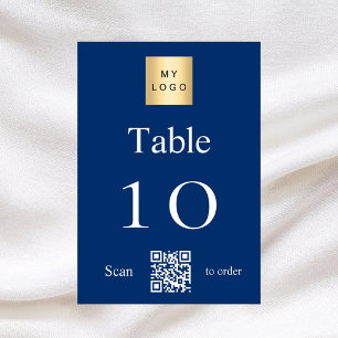 Navy blue white business logo QR code table number