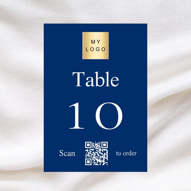 Navy blue white business logo QR code table number (Creator Uploaded)
