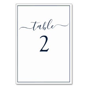 Navy Blue White Calligraphy Script Elegant Wedding Table Number