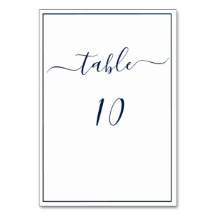 Navy Blue White Calligraphy Script Elegant Wedding Table Number