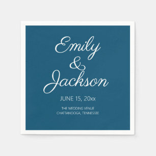 Navy Blue White Calligraphy Script Wedding Napkin