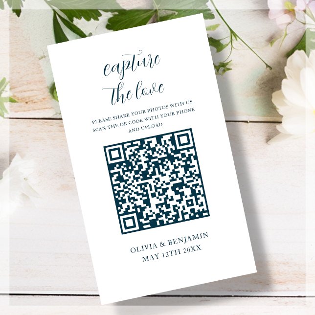 Navy Blue | White Capture The Love QR Code Enclosure Card (Creator Uploaded)