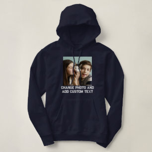 Navy Blue White Cat Mom Family Custom Pet Photo  Hoodie