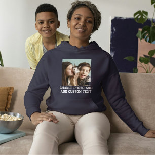 Navy Blue White Cat Mom Family Custom Pet Photo  Hoodie