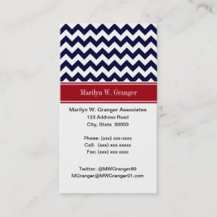 Navy Blue White Chevron Cranberry Name Monogram Business Card