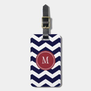 Navy Blue & White Chevron Monogram Luggage Tag