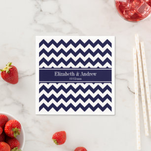 Navy Blue White Chevron Navy Name Monogram Napkin