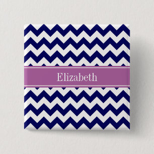 Navy Blue White Chevron Orchid Name Monogram 2 Inch Square Button