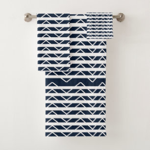 Navy Blue White Chevron Pattern   Bath Towel Set