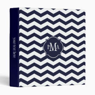 Navy Blue & White Chevron Pattern Monogram Binder