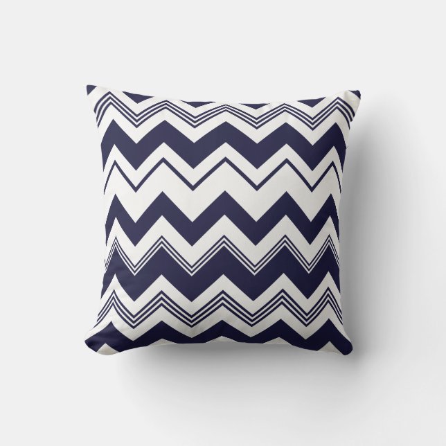 Navy Blue White Chevron Pattern Throw Pillow (Front)