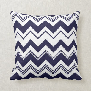 Navy Blue White Chevron Pattern Throw Pillow
