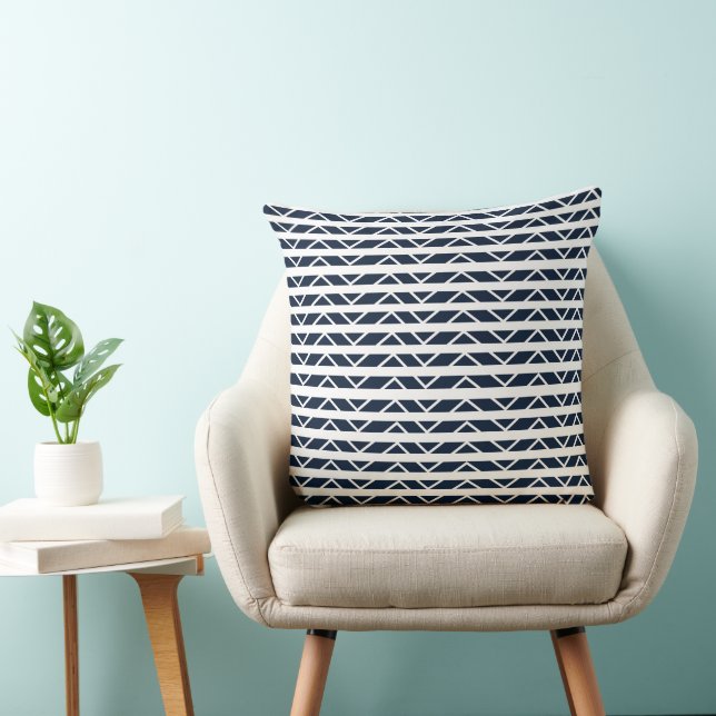 Navy Blue White Chevron Pattern  Throw Pillow (Chair)