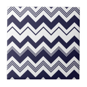Navy Blue White Chevron Pattern Tile