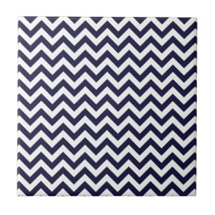 Navy Blue White Chevron Pattern Tile