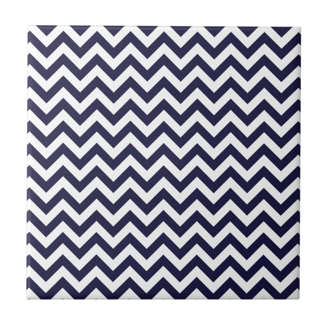 Navy Blue White Chevron Pattern Tile (Front)