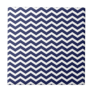 Navy Blue White Chevron Pattern Tile