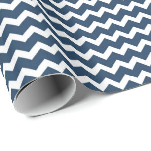 Navy Blue White Chevron Pattern Wrapping Paper