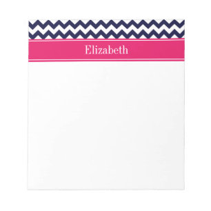 Navy Blue White Chevron Raspberry Name Monogram Notepad
