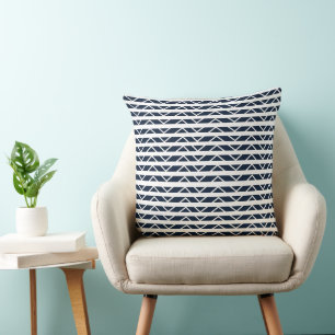 Navy Blue White Chevron Stripes Throw Pillow