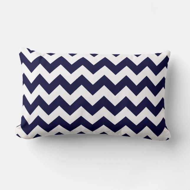 Navy Blue White Chevron Zig-Zag Pattern Lumbar Pillow (Front)